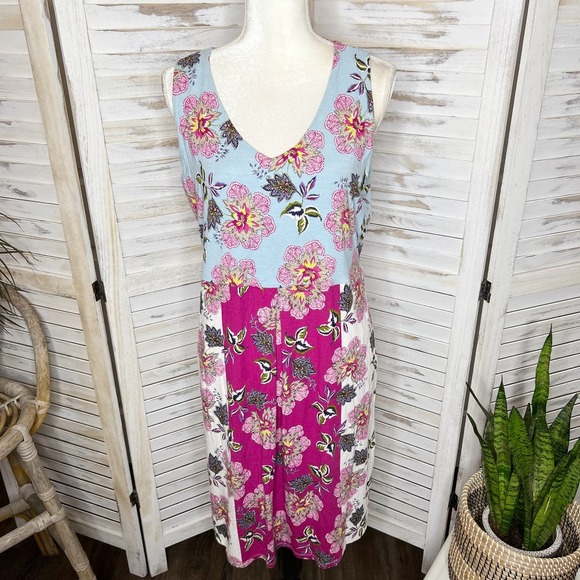 J. Jill Printed Color Block Bright Spring Floral Jersey Knit Dress Sleeveless M - Picture 3 of 16